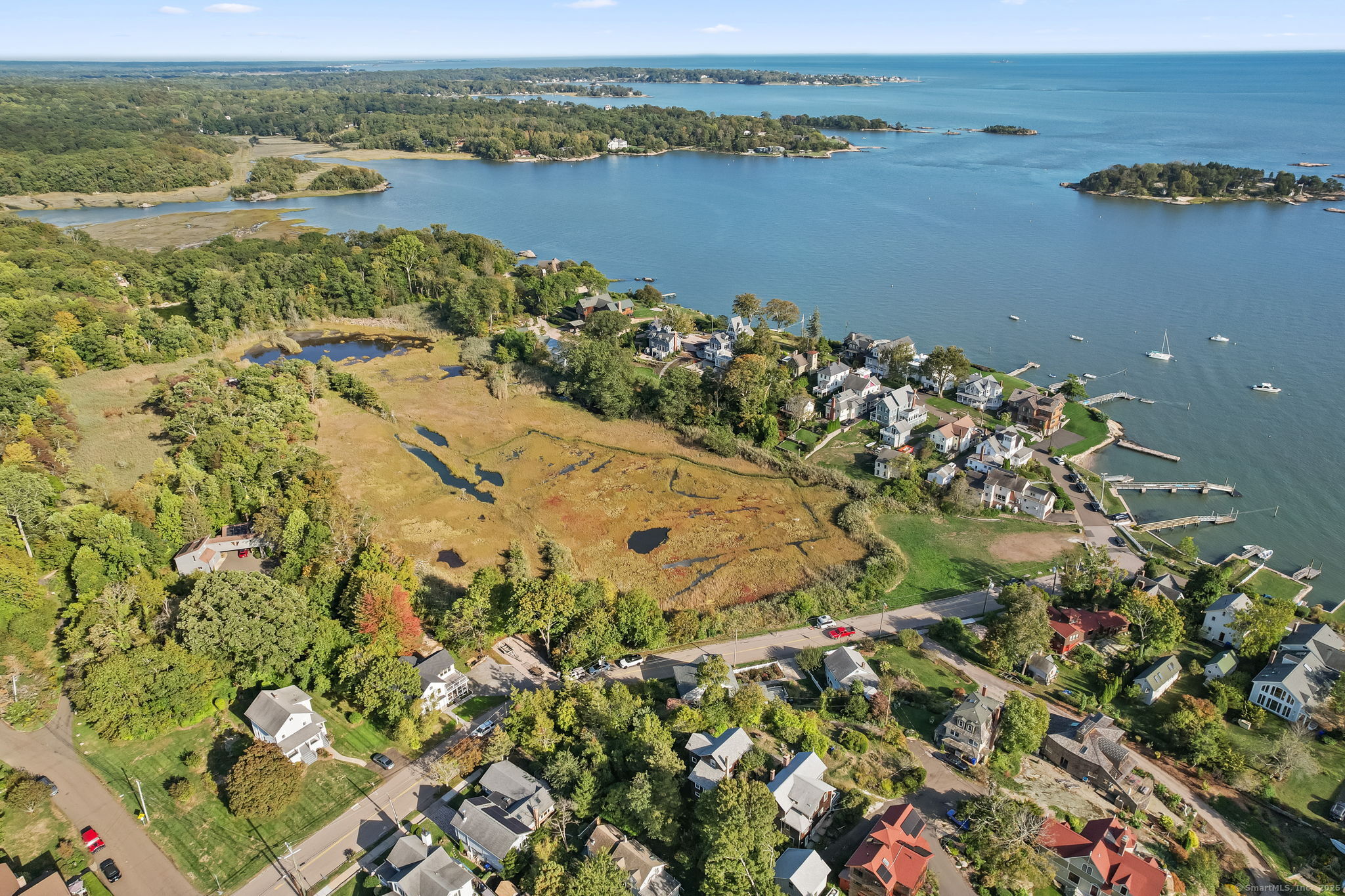 294 Thimble Island Road Branford, CT 06405 - Photo 37 of 39 an aerial view of ocean with residential houses with outdoor space