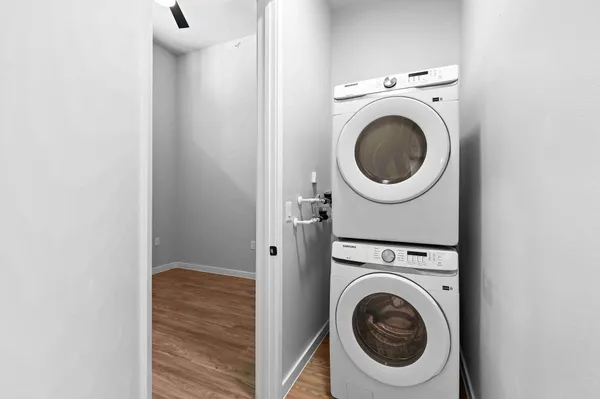 a utility room with dryer and washer