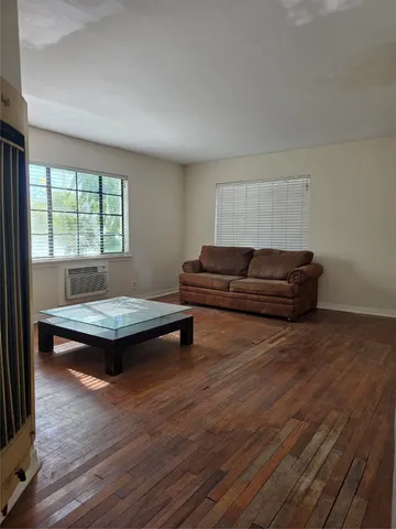 a living room with furniture rug and window