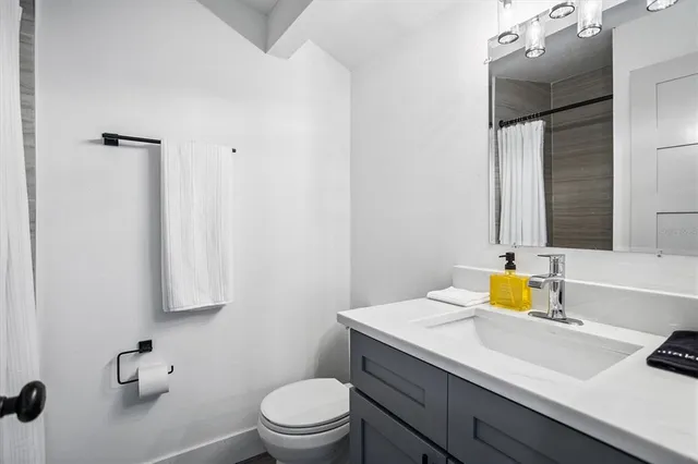 a bathroom with a sink toilet and vanity