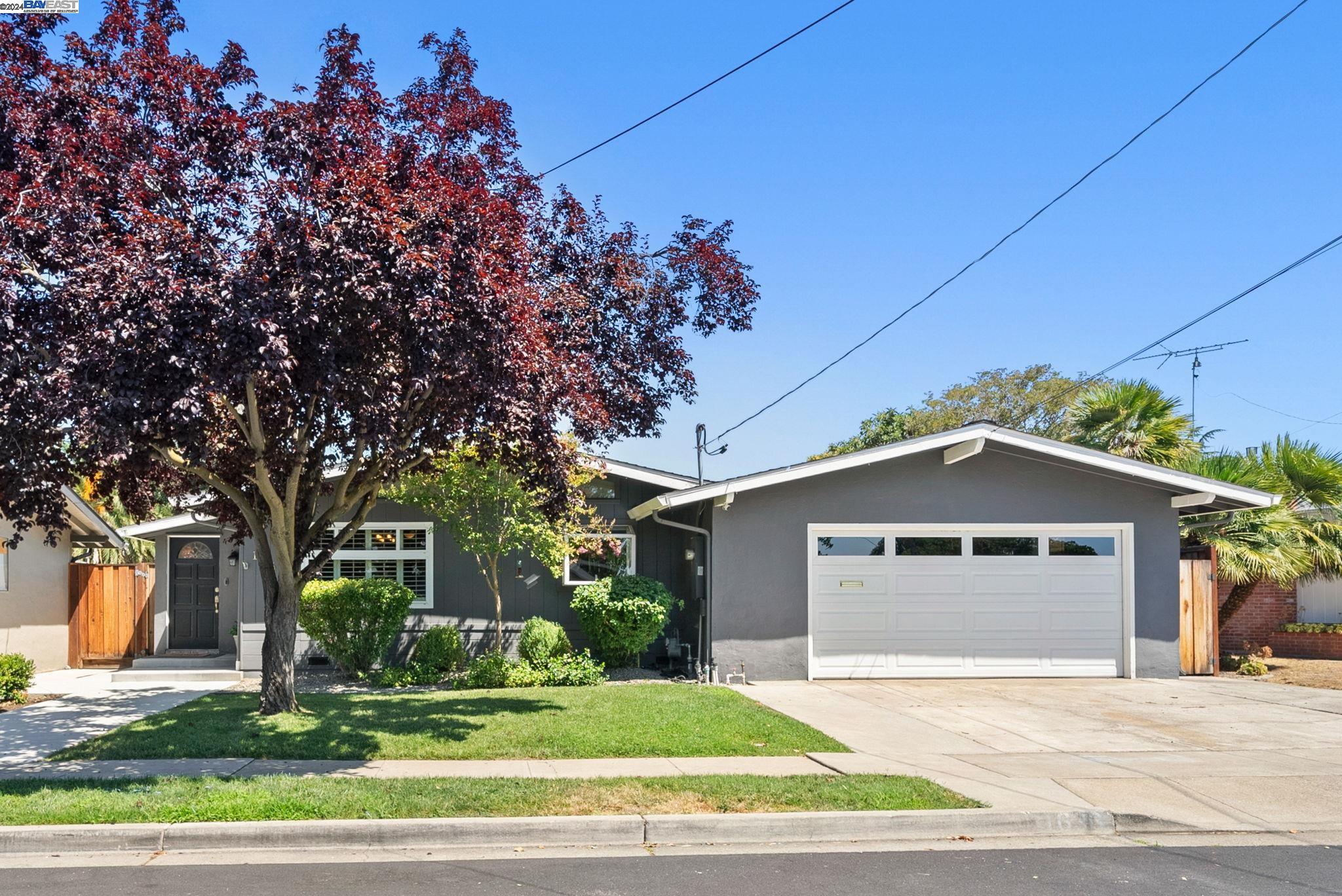 a front view of a house with a garden