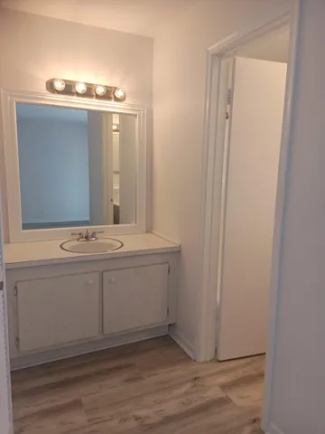a bathroom with a sink and mirror