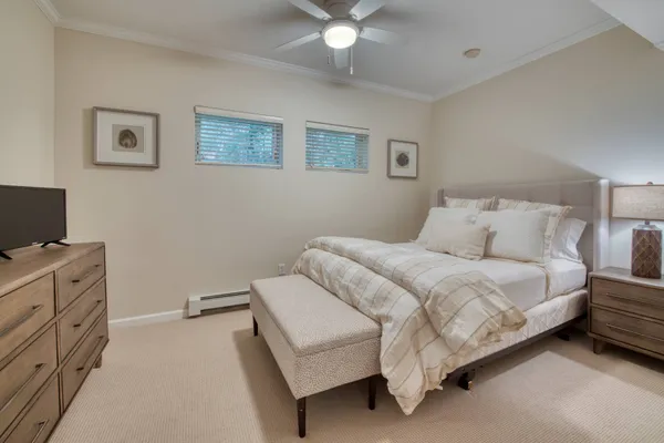 a bed room with a bed and a television