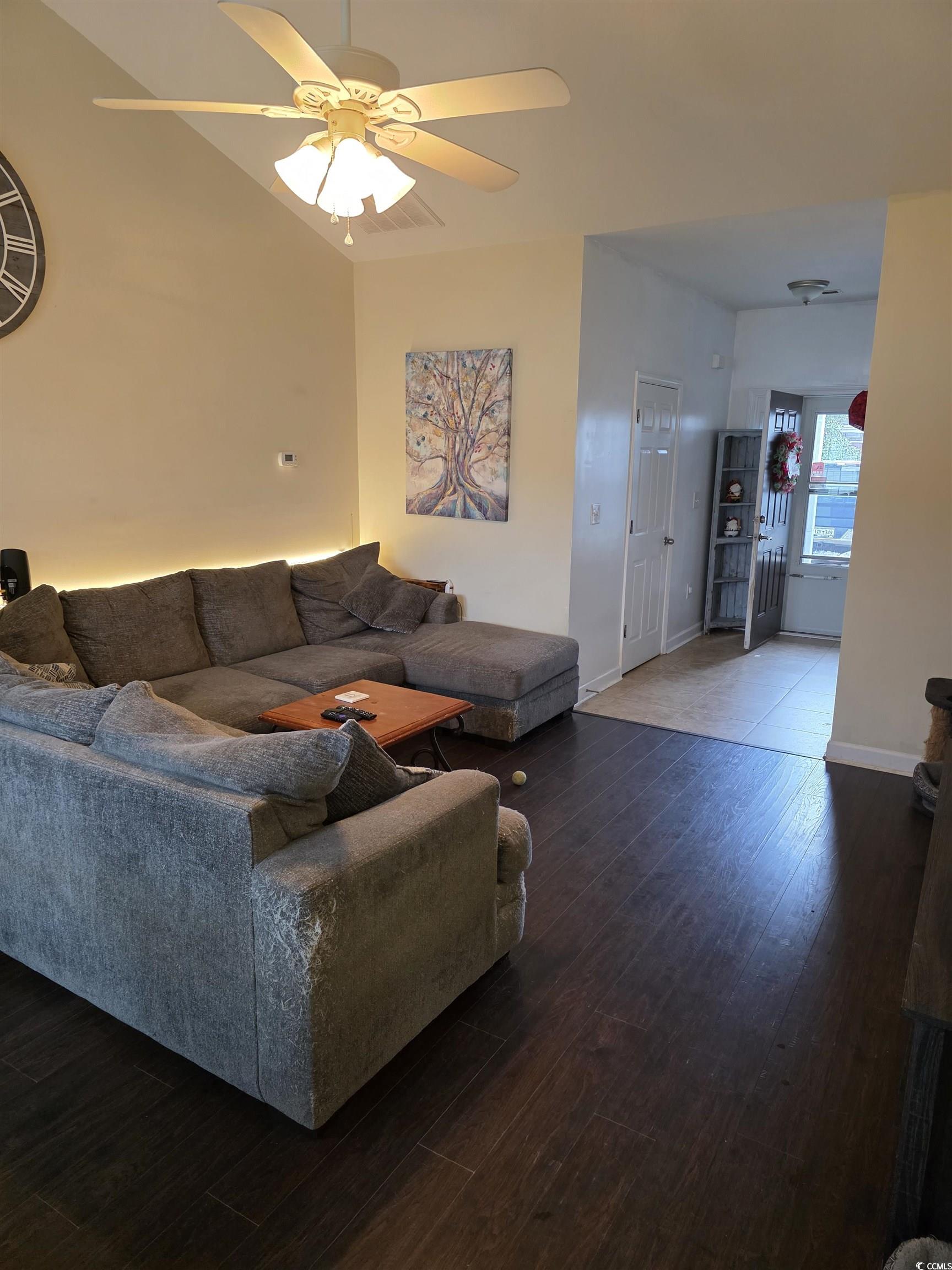 417 Cassian Way Myrtle Beach, SC 29588 - Photo 7 of 13 Living room featuring wood-type flooring and ceiling fan