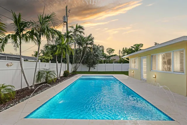 a view of a backyard with palm trees