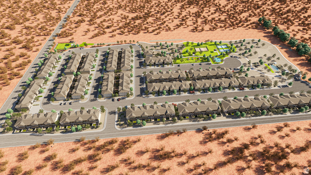 990 Manen Street Washington, UT 84780 - Photo 41 of 43 Aerial rendering showcasing a community layout with multiple townhouse-style residences