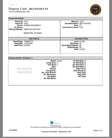 $50,000 | 284 Lincoln Street, Blackstone, MA 01504