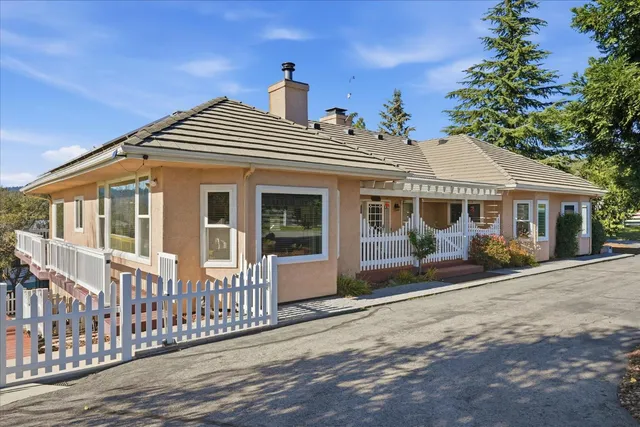 front view of a house with a patio