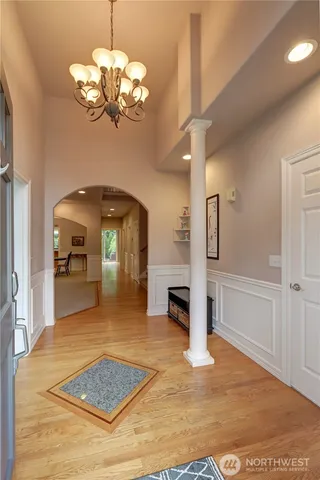 a view interior of a house and chandelier