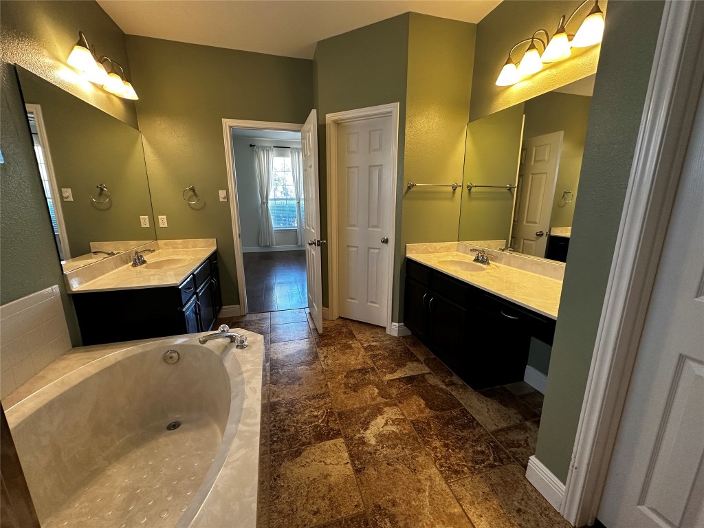 1041 Disraeli Circle Pflugerville, TX 78660 - Photo 17 of 29 a en suite bathroom with a double vanity sink and a mirror