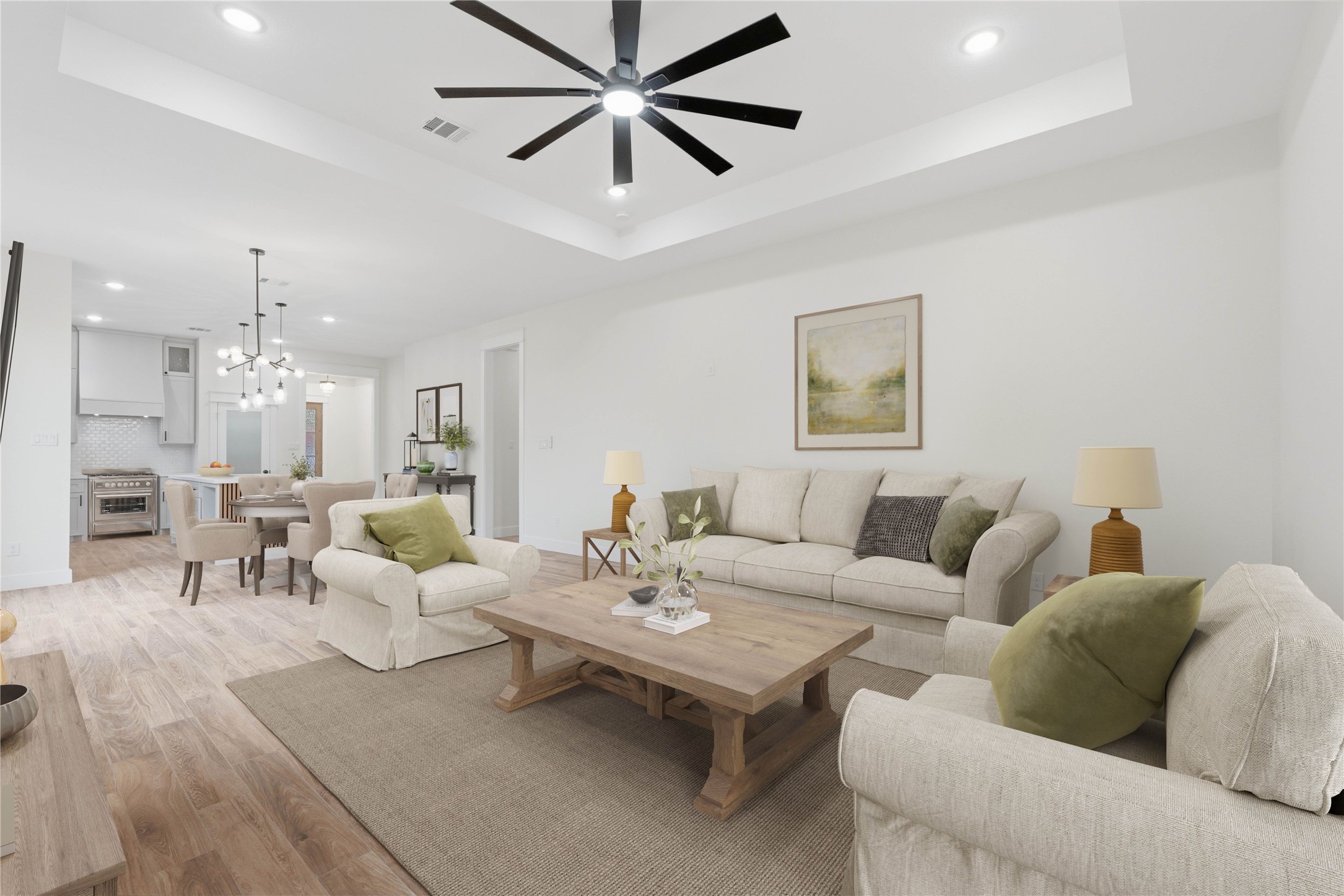 This open living and dining space provides generous room for entertaining family and friends.