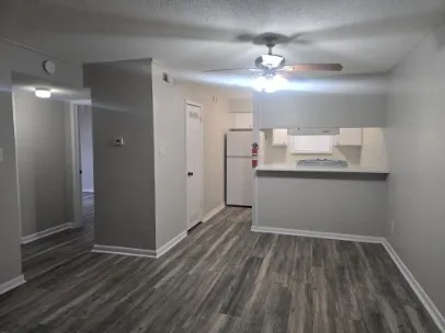 wooden floor in an empty room with a mirror