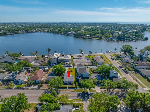 an aerial view of a city with houses