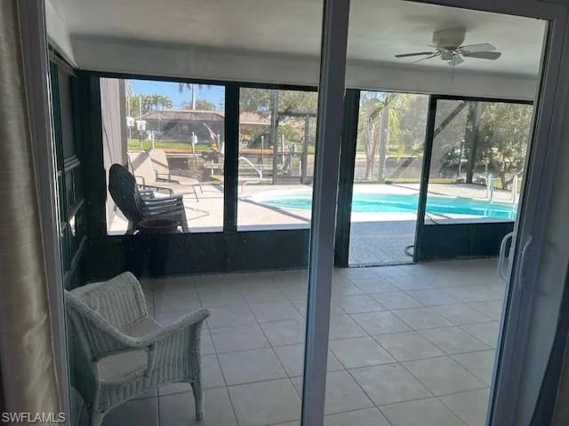 a living room with a large window