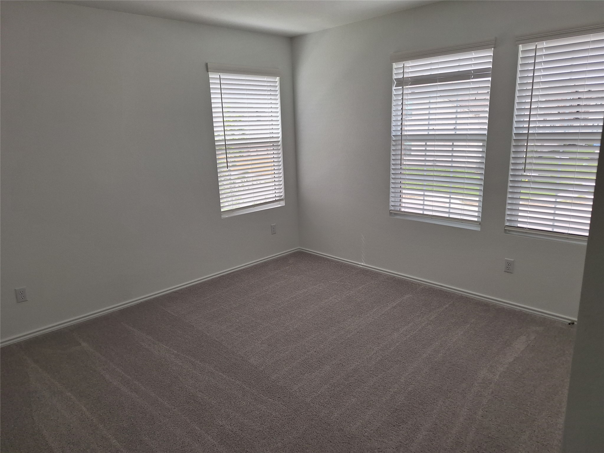 18001 Prairie Falcon Way Pflugerville, TX 78660 - Photo 20 of 38 Spacious room with plush gray carpeting, three windows with white blinds, and white painted walls