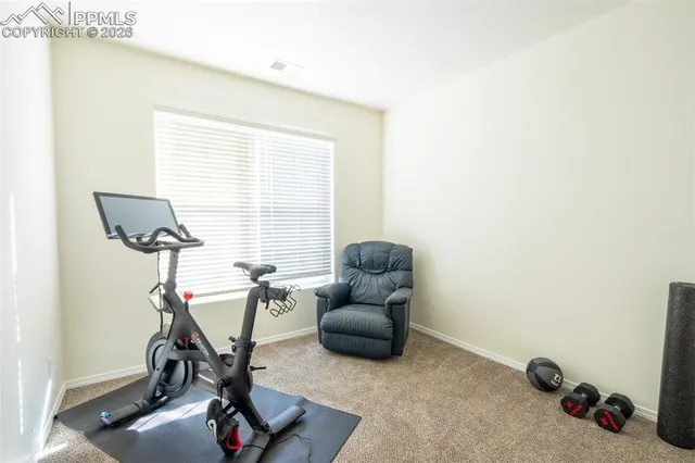 a view of workspace with gym equipment