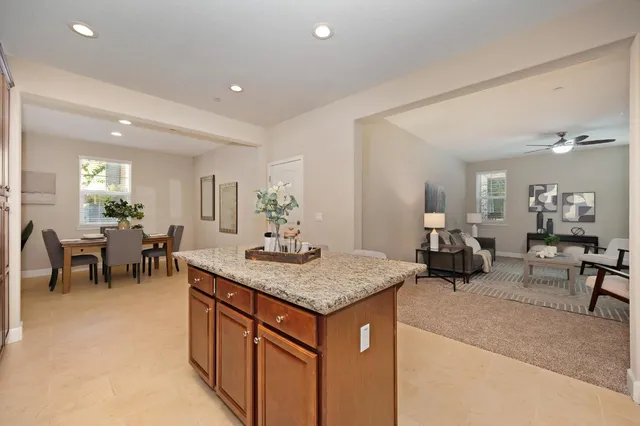 a view of a a dining room with furniture