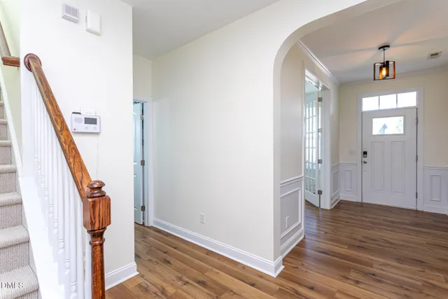 a view of a livingroom from a hallway