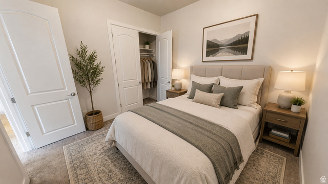 5502 North Valley View Road Lehi, UT 84048 - Photo 23 of 33 Bedroom featuring neutral wall paint, carpet flooring, and a walk-in closet with built-in shelving