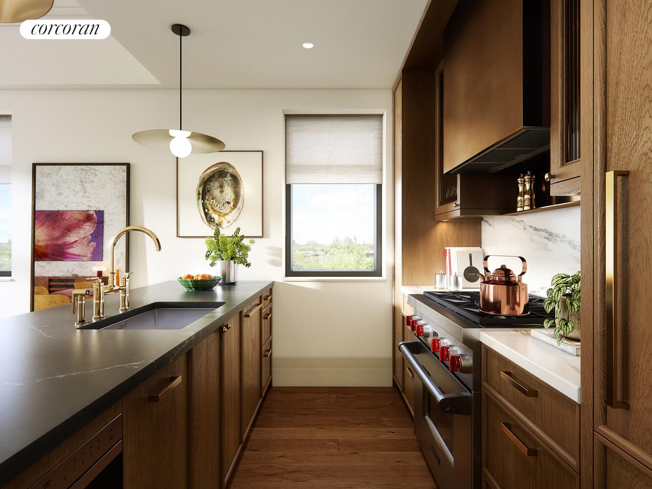 127 Kent Avenue, Unit 3F Brooklyn, NY 11249 - Photo 25 of 31 a kitchen with sink cabinets and stove