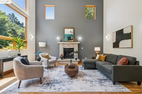 a living room with furniture or couch and a fireplace