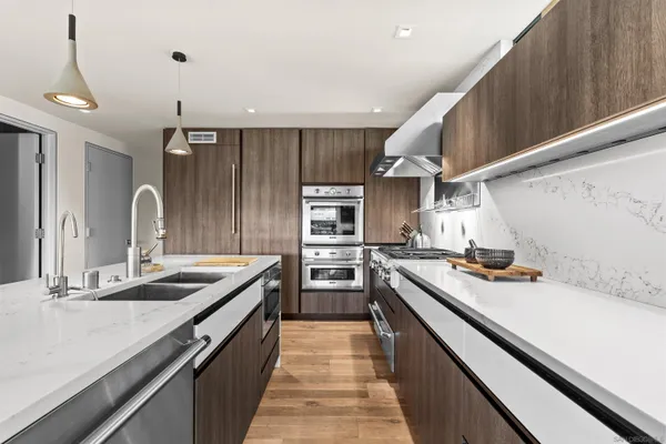 a kitchen with lots of counter top space