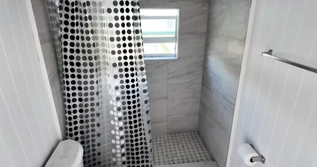 a bathroom with a shower