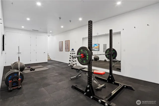 a view of a room with gym equipment