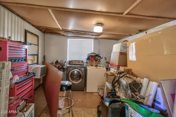 a view of a storage room with washer and dryer