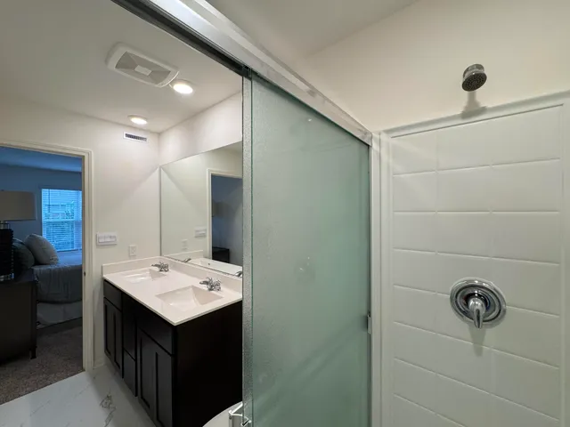 a view of a room with racks on the wall