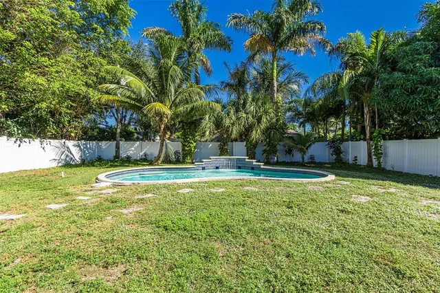 a view of a swimming pool with a backyard