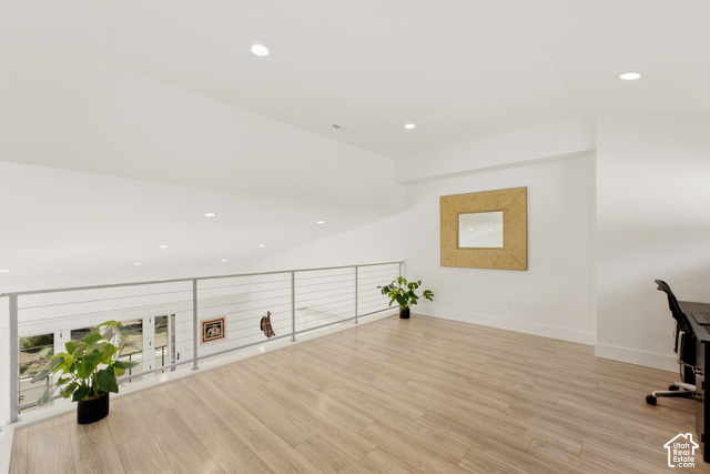 369 East Overlook Loop Kamas, UT 84036 - Photo 28 of 64 Spacious loft area featuring wood-finish flooring, recessed lighting, and a cable railing system