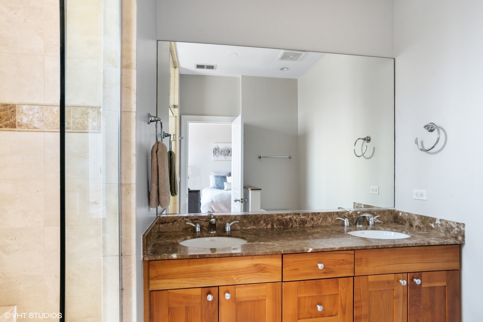 1411 West Chicago Avenue, Unit 3 Chicago, IL 60642 - Photo 13 of 19 a bathroom with a granite countertop sink and a mirror