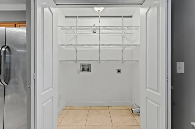 a view of a room with racks on the wall