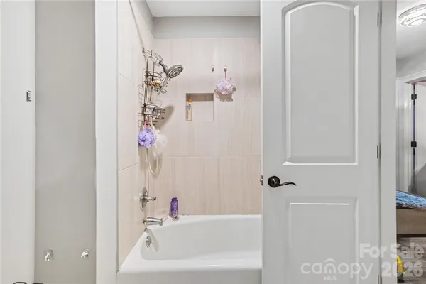 a bathroom with a bathtub