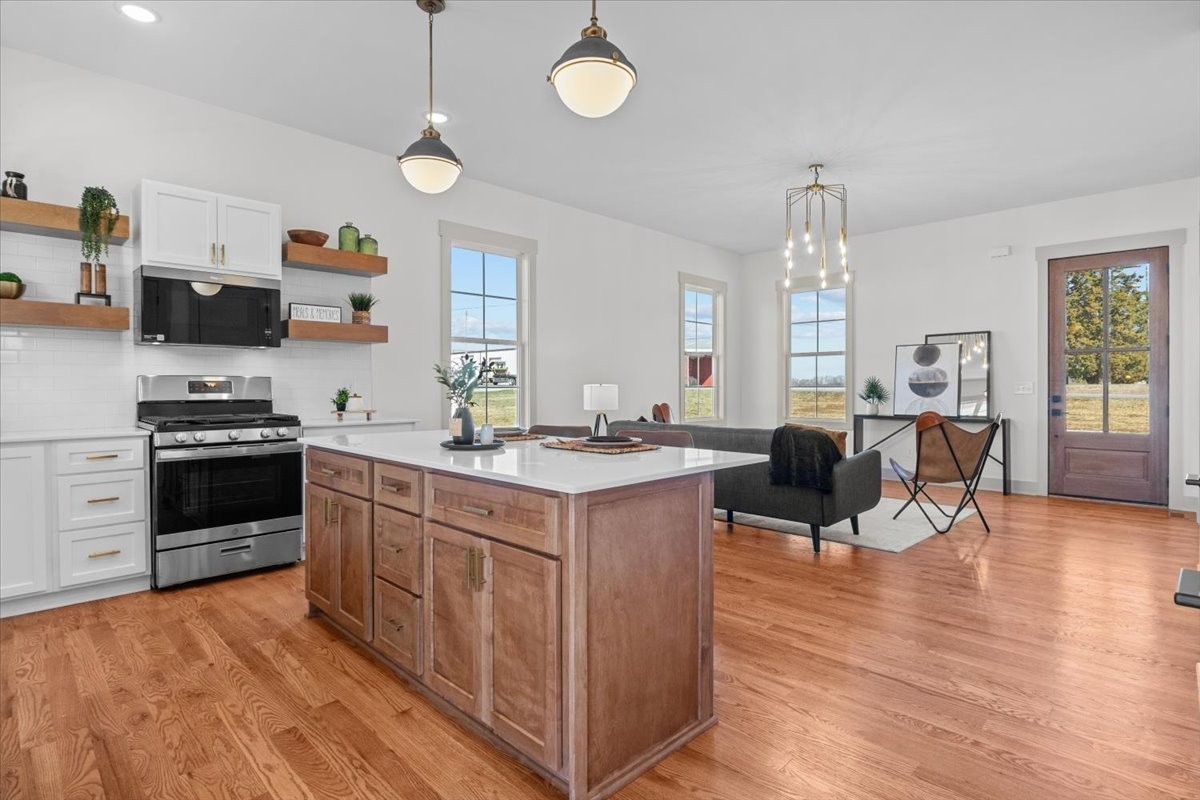 795 Jason Chapel Road Dickson, TN 37055 - Photo 14 of 35 a kitchen with stainless steel appliances granite countertop a stove top oven a sink dishwasher and a refrigerator with wooden floor