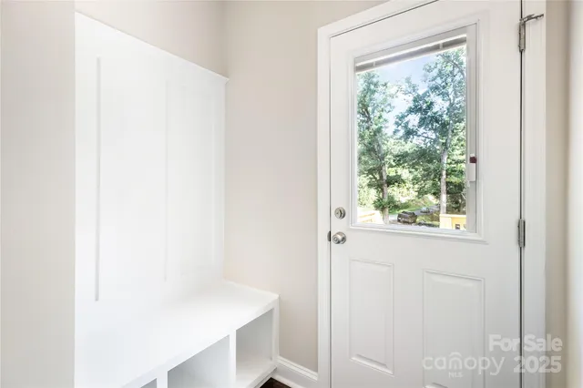 a view of a room with a window