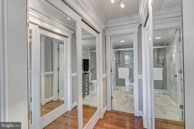 a bathroom with a shower and a toilet