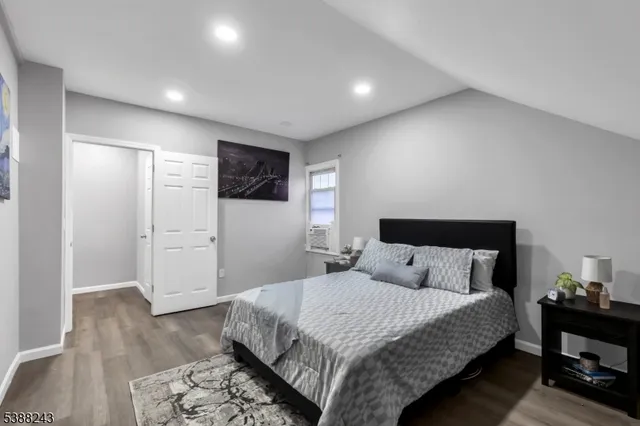 a view of a park with large trees