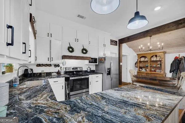 a living room with furniture