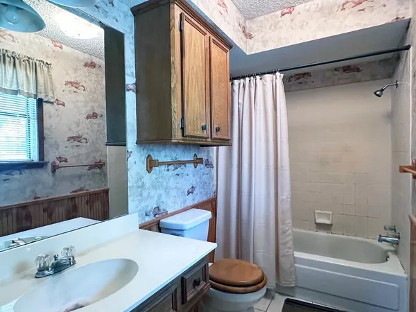 a bathroom with a sink a toilet and a bathtub