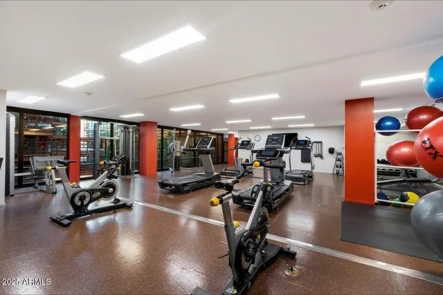 a view of a room with gym equipment