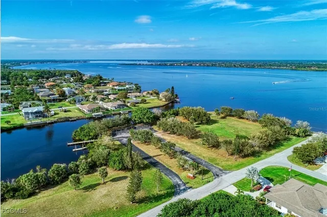 a view of a lake with a city