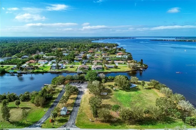 a view of a lake with a city