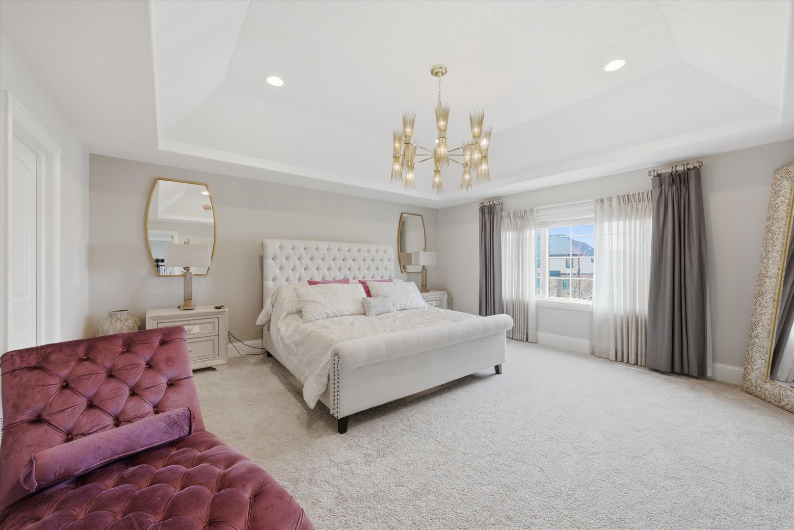 8613 High Stone Way Frankfort, IL 60423 - Photo 21 of 57 a spacious bedroom with a bed and a chandelier