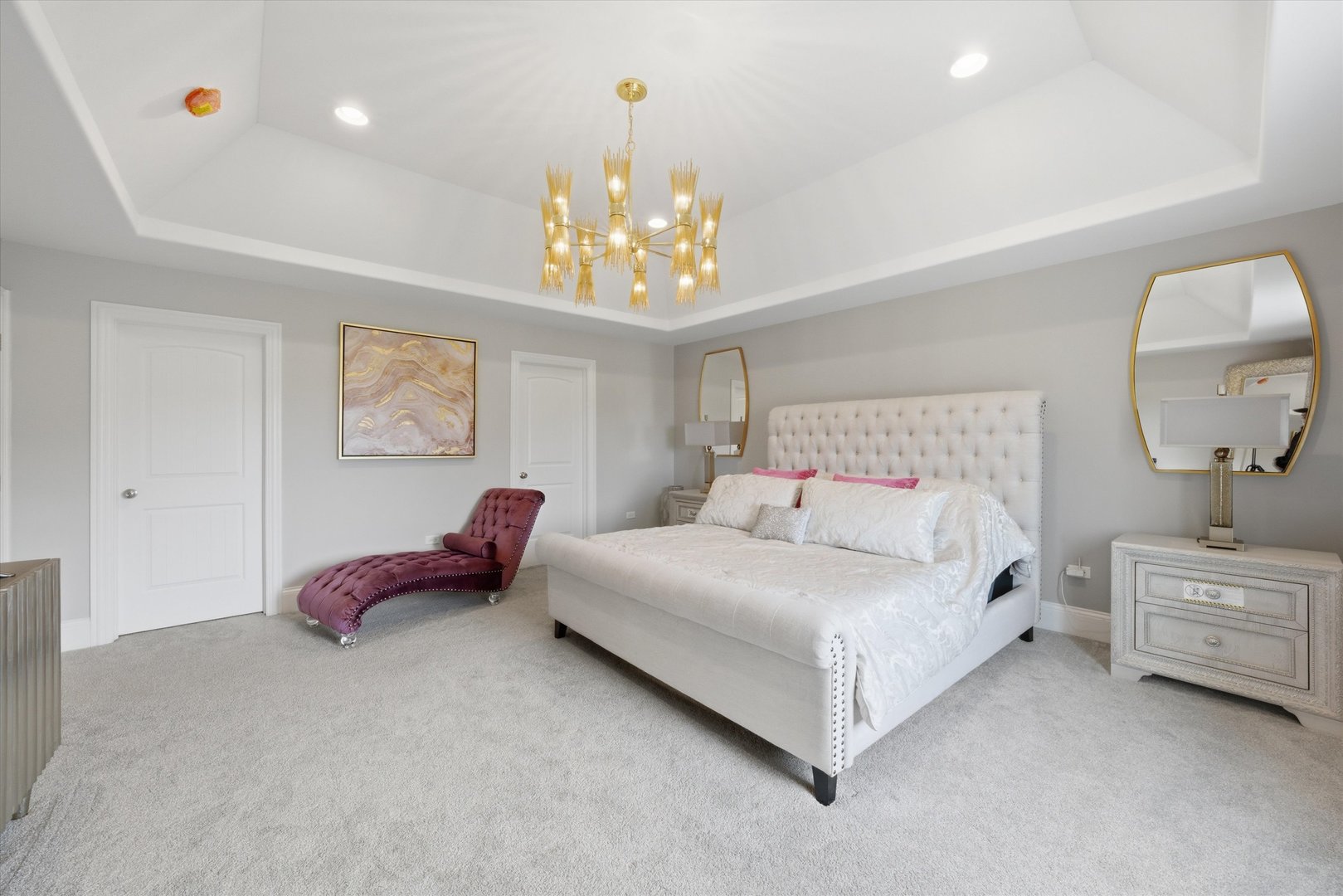 8613 High Stone Way Frankfort, IL 60423 - Photo 24 of 57 a spacious bedroom with a bed and a chandelier