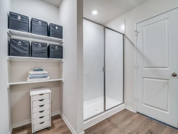 a view of a room that has a window in it