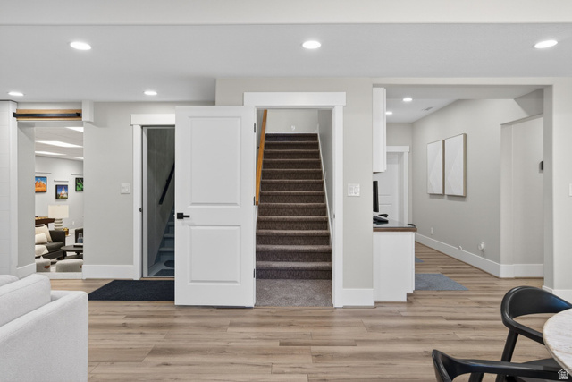 3532 South Mapleton Ests Drive Mapleton, UT 84664 - Photo 50 of 75 Stairway featuring wood finished floors and recessed lighting