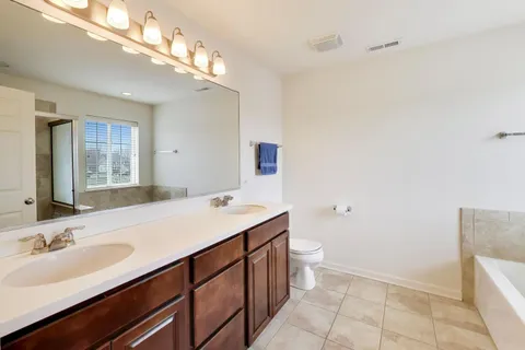 a bathroom with a sink a toilet and mirror