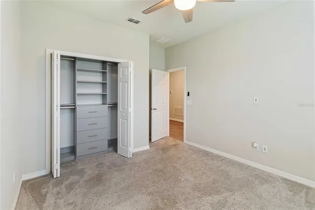 a storage room with wooden floor